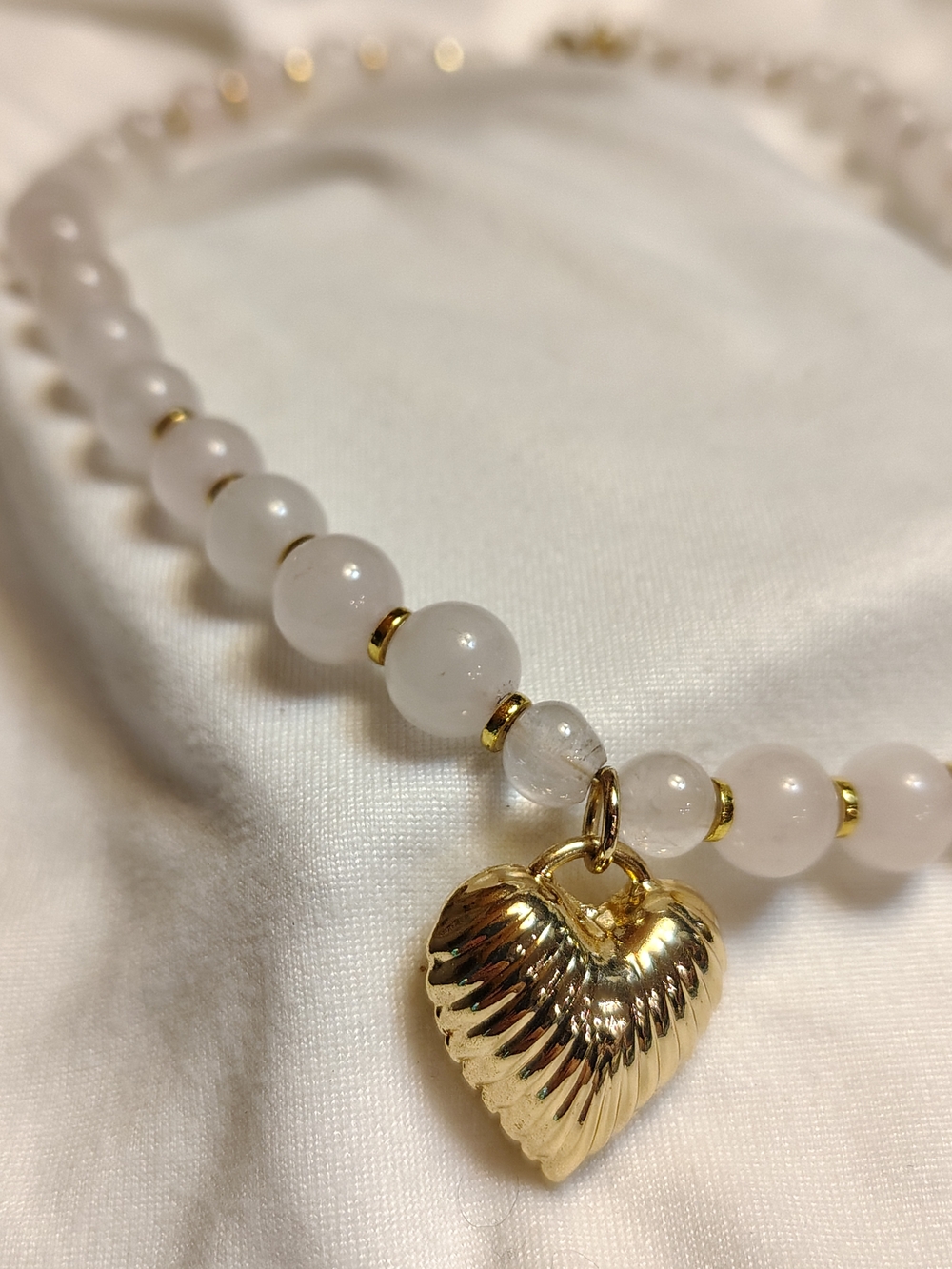 Duo Luna Norte Rose Quartz Gold Heart Beaded Necklace And Secondary Quartz